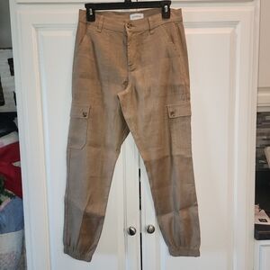 Evereve Size 27 Womens Linen Blend Tan Cropped Cargo Pants
